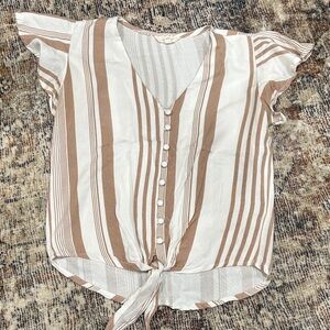 Elegant Striped Tie-Front Blouse